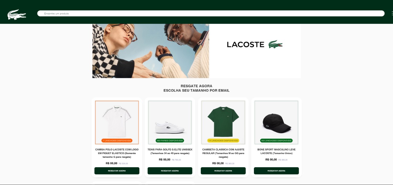 Lacoste site e Apps